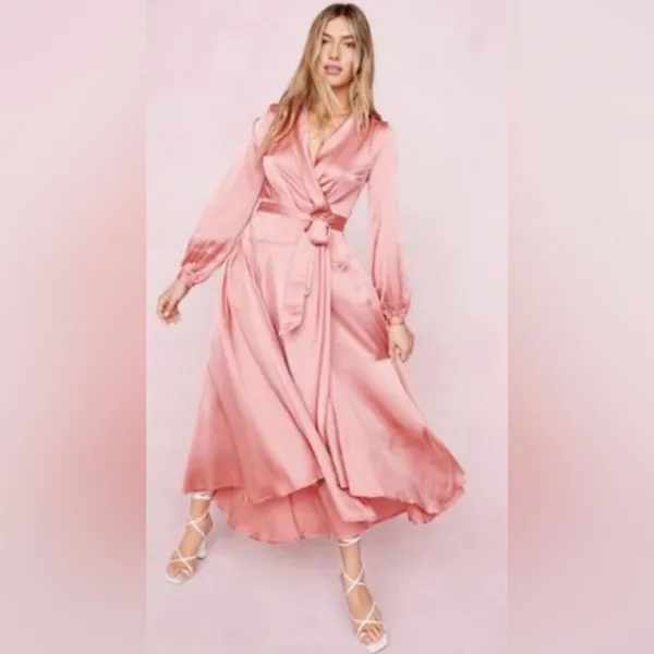 NWT! Nasty Gal Satin Long Sleeve Maxi Wrap Dress Size 6 - Image 14