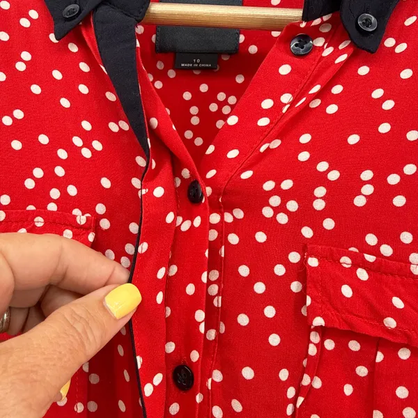 Maeve Anthropologie Bagatelle‎ Red Polka Dot Long Sleeve Button Down Blouse 10 - Image 3