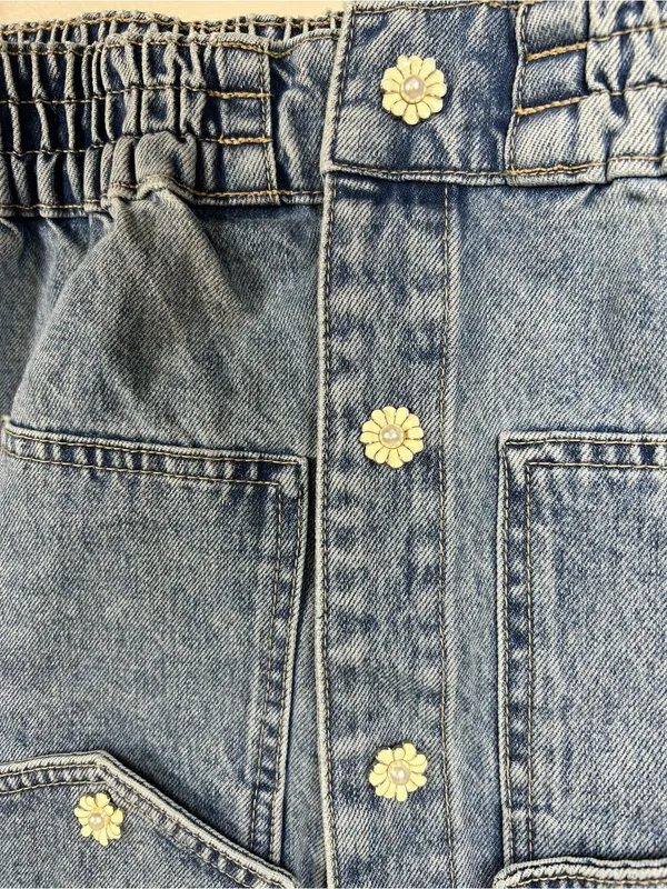 Zara Light Blue Cropped Denim Jacket With Flower Snaps - Image 3