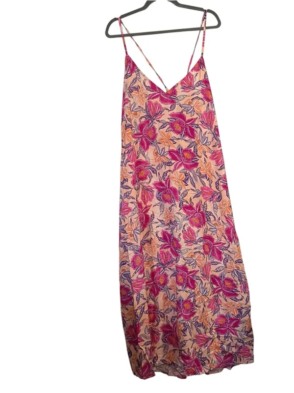 Old Navy Pink Floral Slip Midi Dress Strappy Tie Back Slit XXL - Image 3