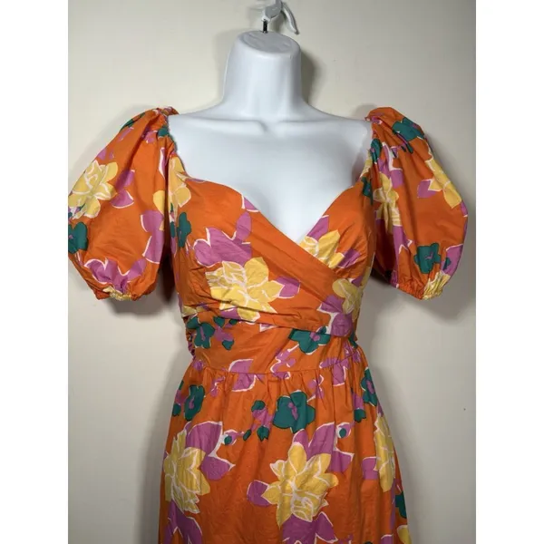 PETAL + PUP Neon Gardens Floral Midi‎ Dress Size 2 Orange Yellow Resort Summer - Image 2