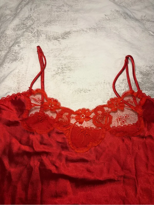 Vintage Warner’s Scarlet Red Satin Lace Cami - Image 4