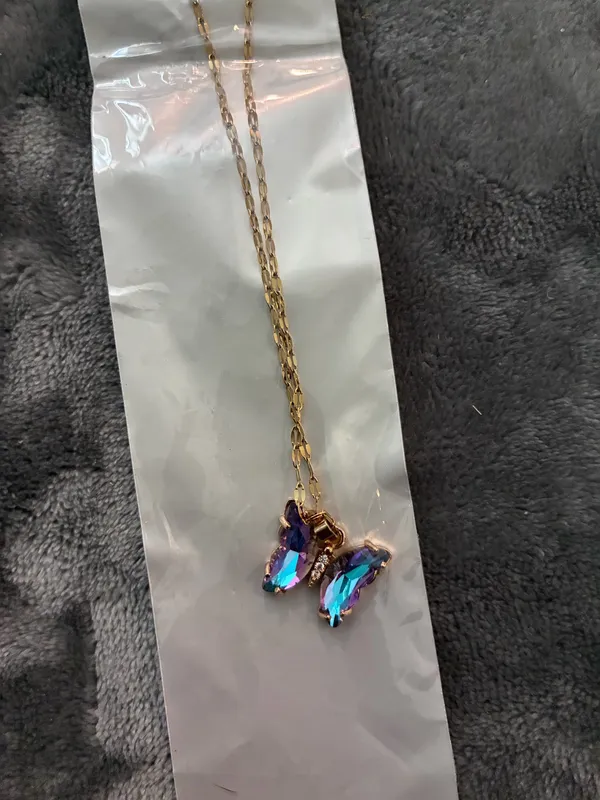 Gold & Purple Crystal Butterfly Necklace, New Statement Everyday Necklace, Gift - Image 2