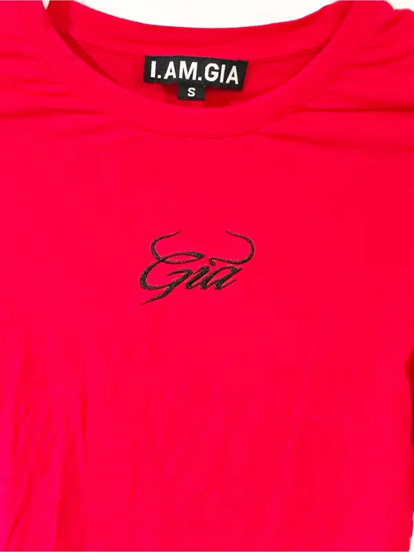 I Am Gia Red Cropped Long Sleeve T-shirt Size Small - Image 3