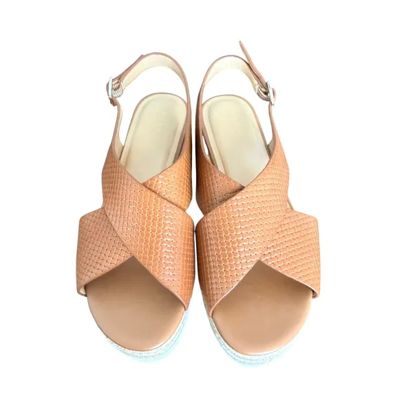 Alex Marie Women Brown Textured Leather Espadrille Wedge‎ Sandals 8.5M Boho chic - Image 2