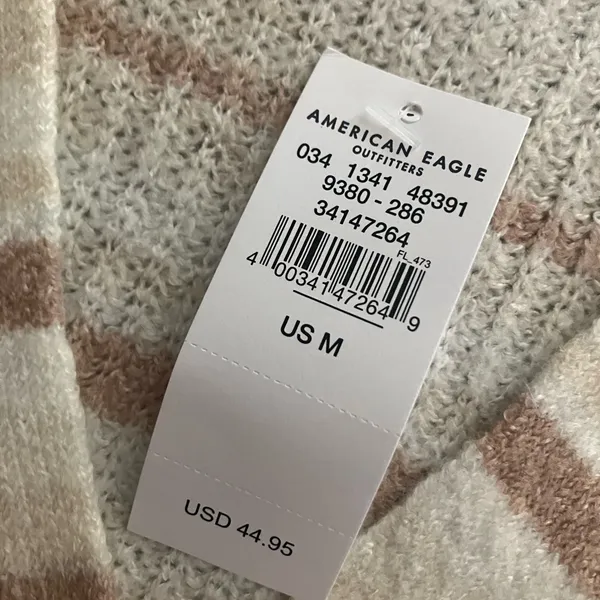 American Eagle Womens cream striped boxy cropped cardigan - Image 4