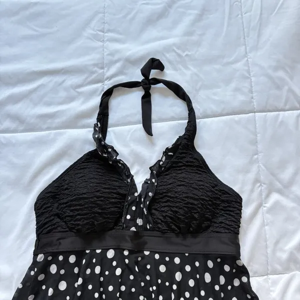 Womens Swimsuit Bathing Suit Black White Polka Dot‎ Beach Summer Goth Grunge - Image 2