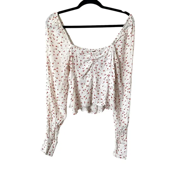 FREE PEOPLE Julia Sweetheart Cherry Top White Small‎ - Image 2