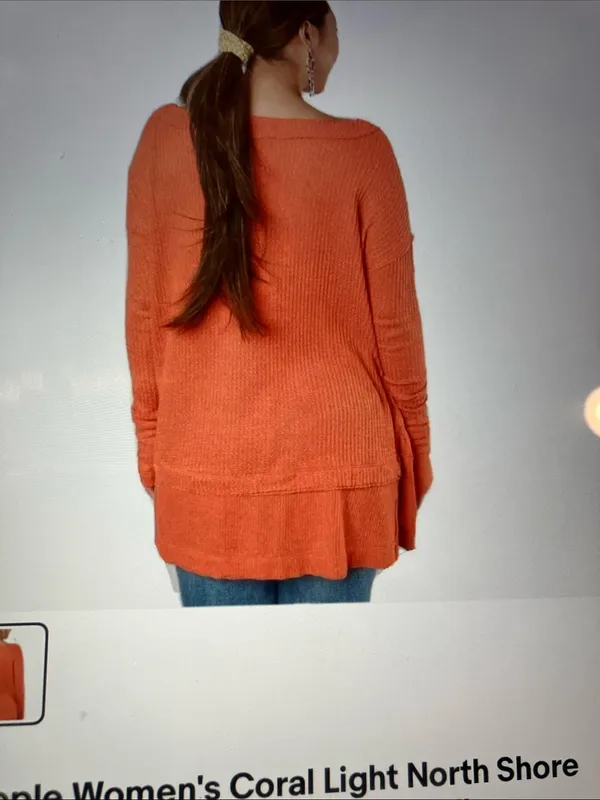 We The Free Off-the-Shoulder Oversized coral waffle knit Sweater - Image 3