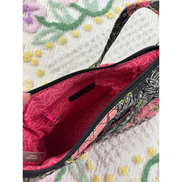 Croft & Barrow Quilted Floral Shoulder‎ Bag Black Pink Green RN73277 Small Purse - Image 4