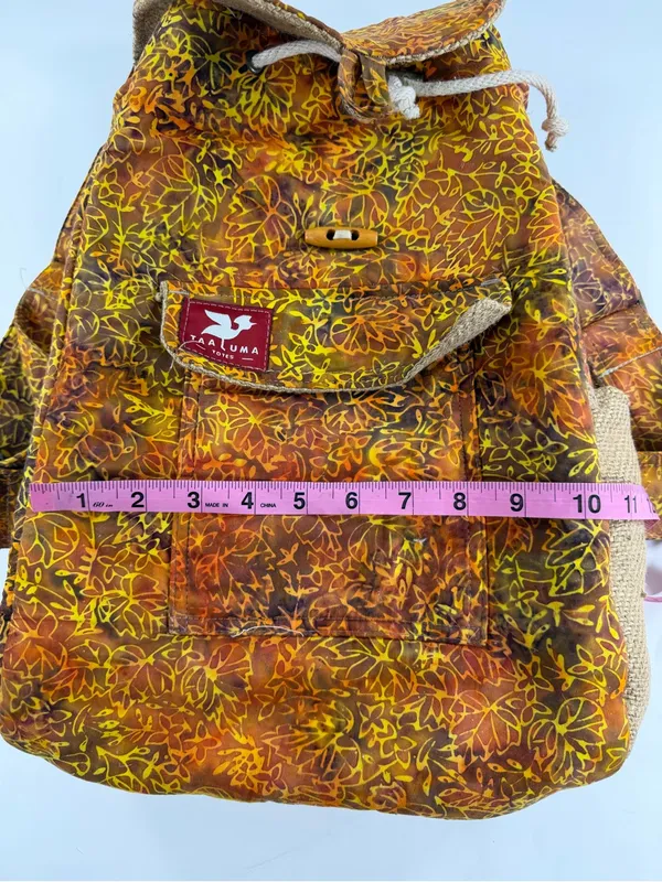 Taaluma Batik Backpack‎ Boho Cottagecore Travel Daypack Brown Floral - Image 7