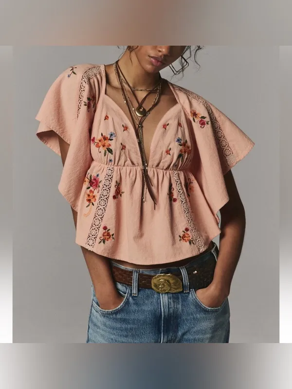NWT Free People Make Me Yours Blouse - peach combo - Small - Image 3