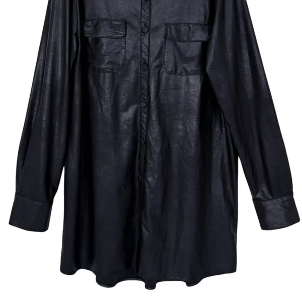 Naked Wardrobe Drip Black Faux Leather Oversized Long Sleeve Shirt Shacket Large - Image 7