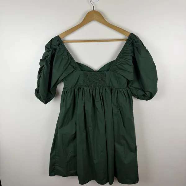 Hyacinth House‎ Tuckernuck Sasha Mini Dress XS Green Cotton Poplin Babydoll Puff - Image 5