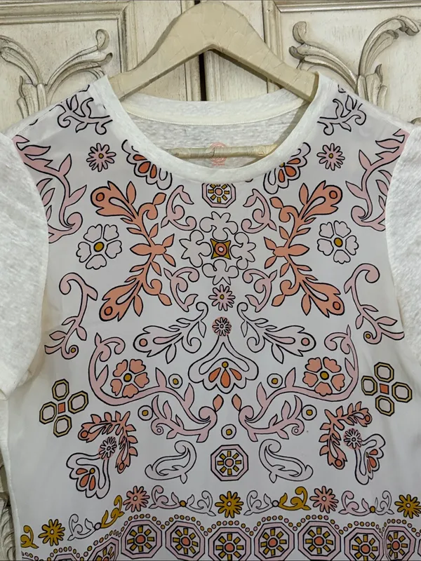 Tory Burch Kayla Mixed Media Top Silk Front Linen Back size Large Lightweight - Image 3