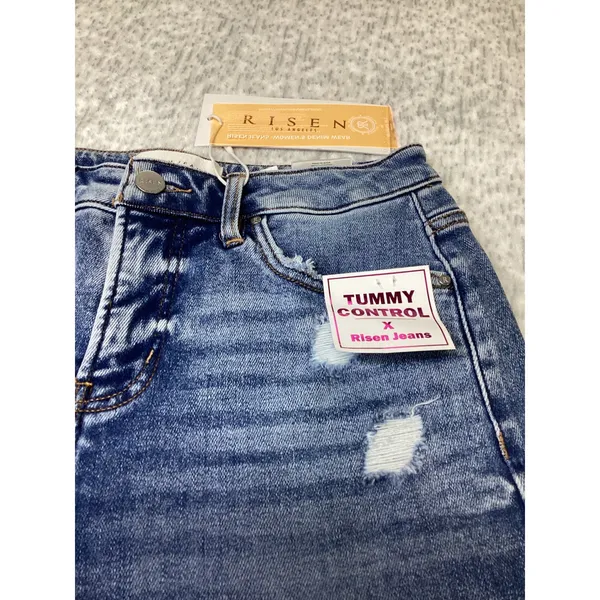 Risen Jeans Women XL Slouch Bermuda Shorts Tummy Control Distressed Medium Wash - Image 2