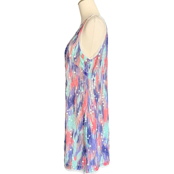 ICE Size 10 Sequin Shift Dress Multicolor Abstract Y2K Sleeveless Cocktail - Image 5