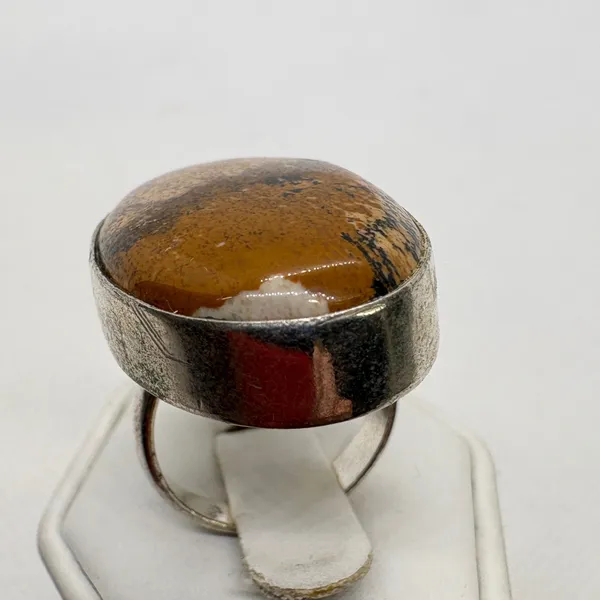 Vintage‎ Sterling Silver 925 Picture Jasper Oval Statement Ring Size 7 13.58g - Image 3