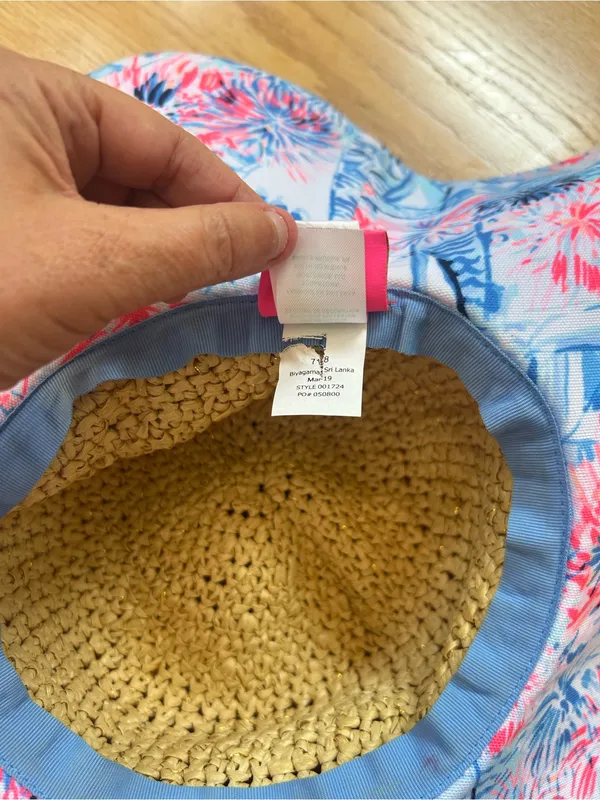 Lilly Pulitzer Sea‎ To Shining Sea Floppy Straw Sun Beach Hat Blue Pink Sailboat - Image 5