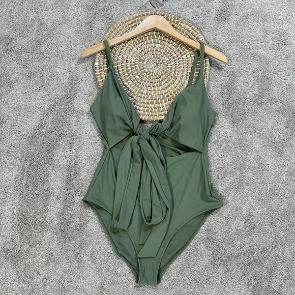 aerie Women’s Long Wrap Tie One Piece Full Coverage Swimsuit in Green L - Image 7