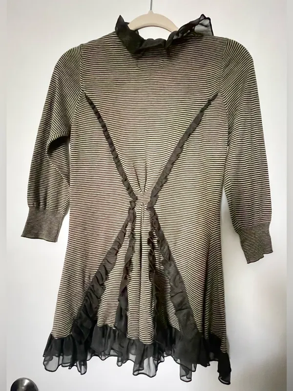 Guinevere Anthropologie Olive Green Striped Ruffle Open Front Cardigan Sz S - Image 5