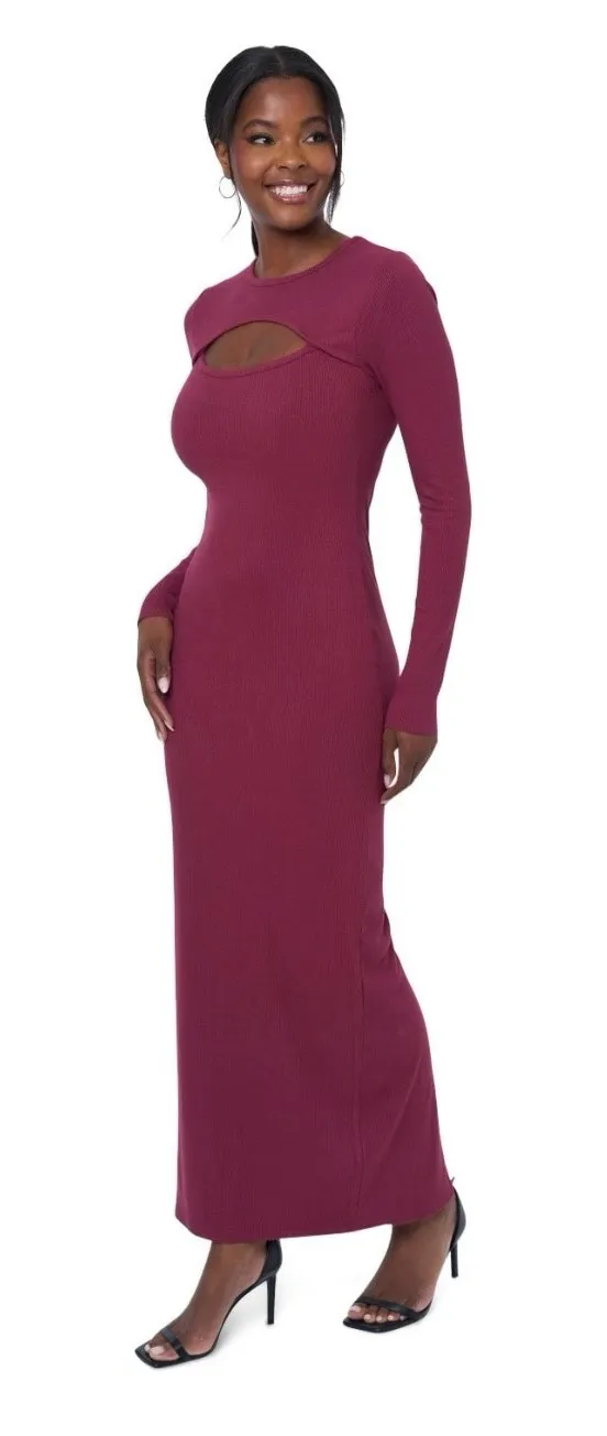 Edited by Remi Bader Cutout Long Sleeve Maxi Dress Burgundy - Image 2