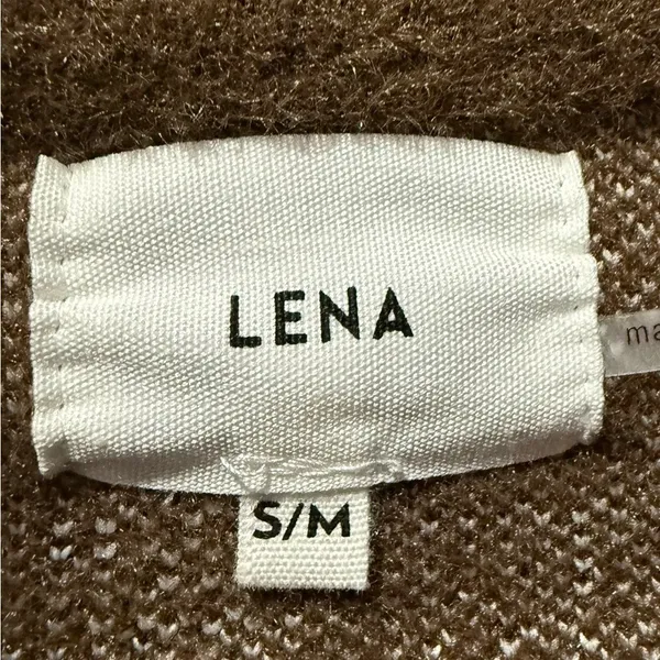 LENA Brown Knit Barn Jacket Sweater Contrast Stitching Oversized Quiet Luxury‎ - Image 3