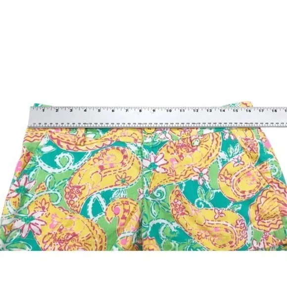Lilly Pulitzer Walsh Pop Goes The Lemur‎ Yellow Turquoise Paisley Shorts Size 6 - Image 3