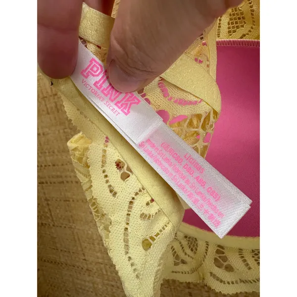 Victoria's Secret PINK High Neck Lace Push-Up Bralette Yellow Women Large NWT - Image 4