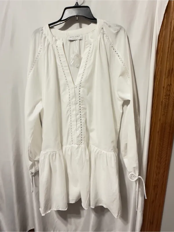 Petal & Pup Hart Long Sleeve Cotton & Linen Minidress White size Large NWT - Image 5