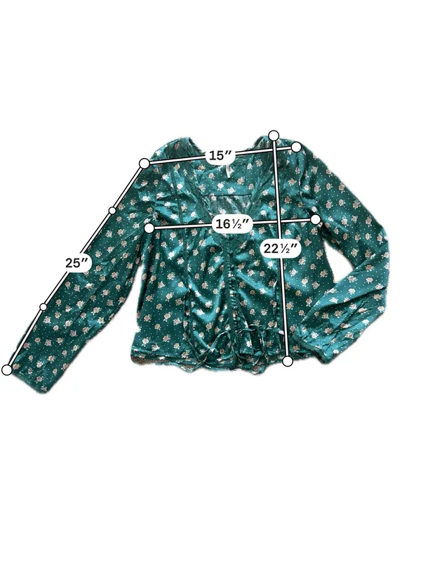 Free People Green Floral Lace Trim Button Front Blouse Size M - Image 8