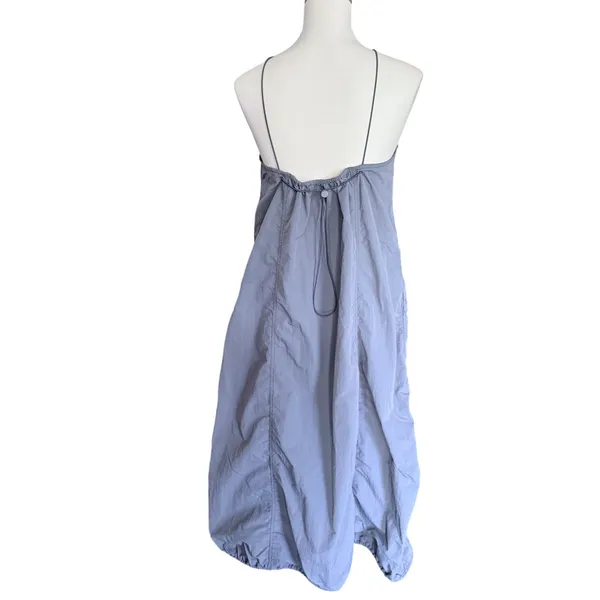 Zara Gray Blue Nylon Halter Midi Parachute Dress Toggle Back Womens Size Medium - Image 4