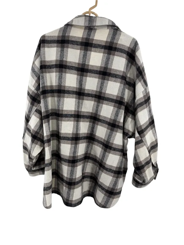 Arizona Jeans Cream black plaid button front shacket shirt jacket XXL - Image 2