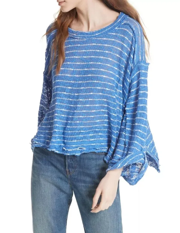 We The Free Island Girl Hacci Blue Striped Oversized Top - Image 8