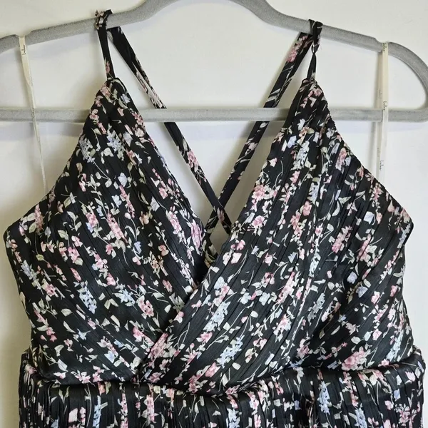 Lulus Quaint Cute Black Floral Pleated Tiered Mini Dress Lined XL New - Image 6