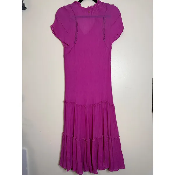 Marie Oliver Silk Magenta Embroidered Tassel Maxi Dress‎ Boho - Image 7