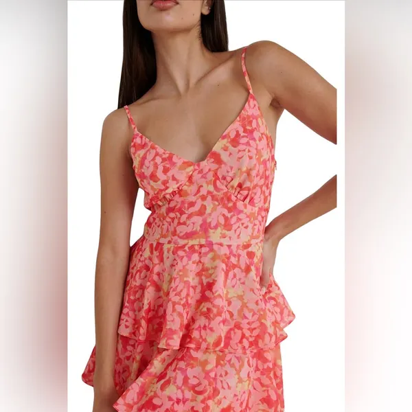 Amazon Vibrant Pink Floral Tiered Midi Dress - Image 7
