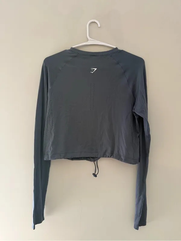 Gymshark Gray Long Sleeve Cropped Training Top Drawcord Hem Women S - Image 5
