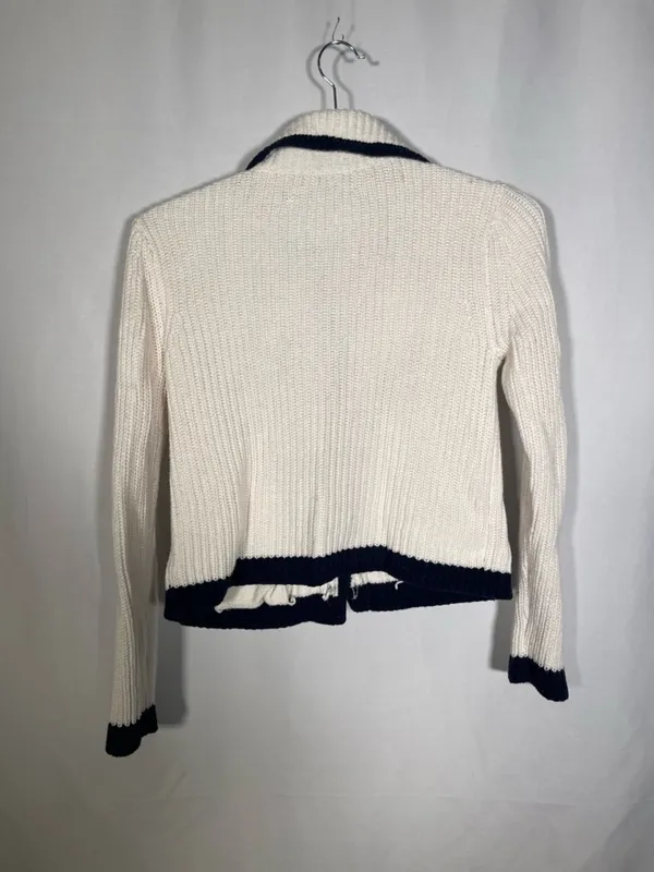 Loft Womens Tipped Ribbed Button Down Sweater Cream Navy Small - Image 6