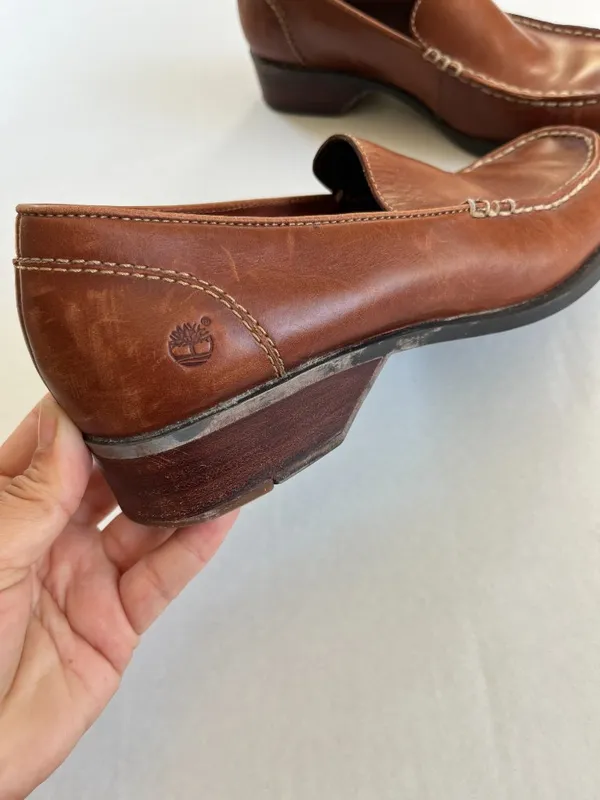 Timberland Womens Sz 9 SMART Brown Leather Shoes Slip On Loafer - Image 2