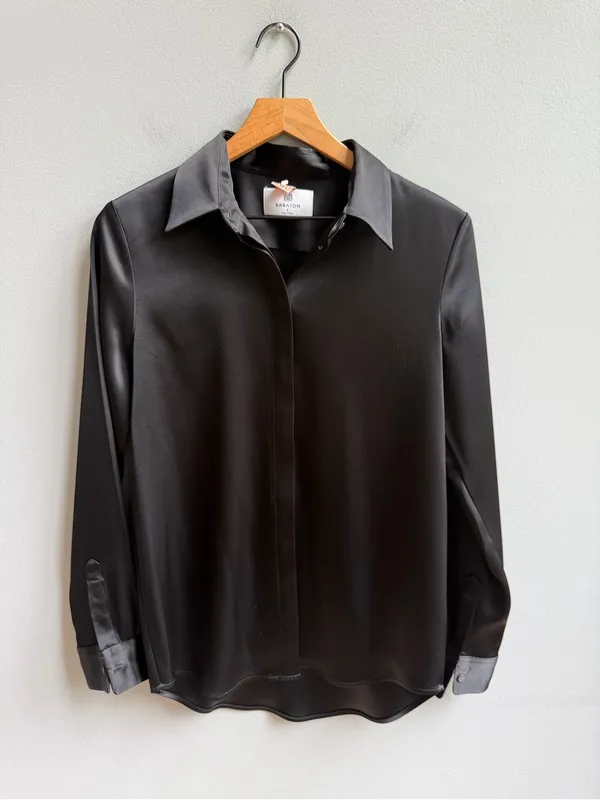 Aritzia Babaton Prospect Satin Shirt Black Button Down Blouse Size Small - Image 3