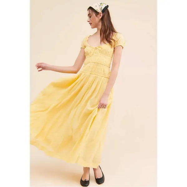 Free People Feeling Bonita Midi Maxi Dress in Yellow Size Medium Romantic Dainty - Image 13