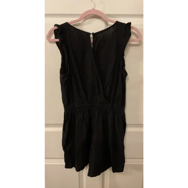 Old Navy Black Linen Blend Romper S Ruffle Cap Sleeve V Neck Elastic Waist - Image 6