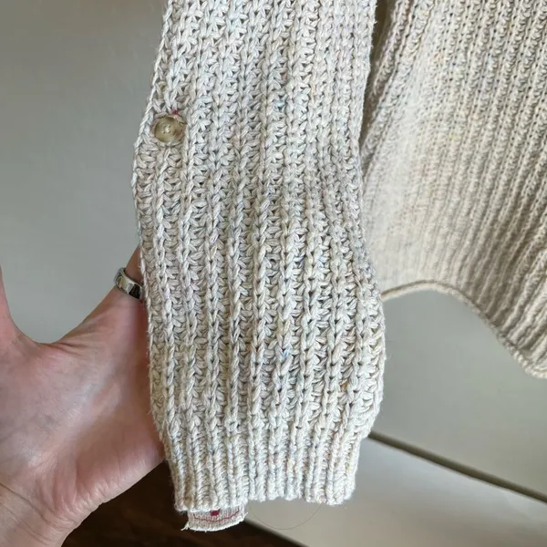 Anthropologie Cotton Knit Pullover Scoop Neck Sweater White Oversized Small - Image 3