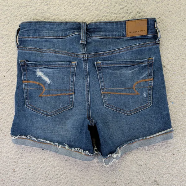 American Eagle Super Stretch Distressed Denim Shorts Dark Wash Blue Size‎ 2 - Image 2