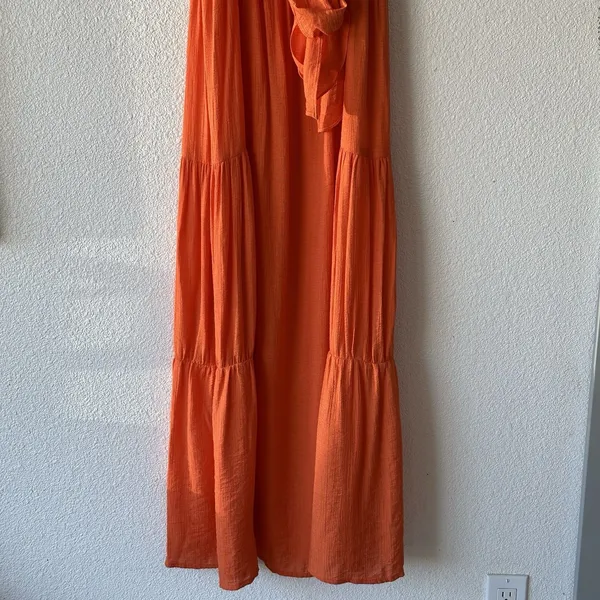 Lush Clothing Women's Maxi Dress Tie Back Size Small Orange Adjustable Straps Tiered Boho - Image 8