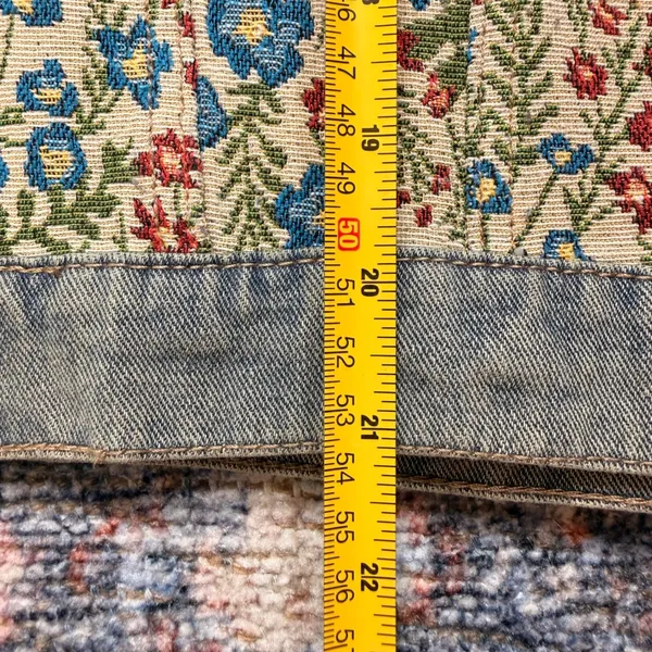 Floral Tapestry Denim Jacket Oversized Ruffle Peter Pan Collar Woven Medium - Image 8