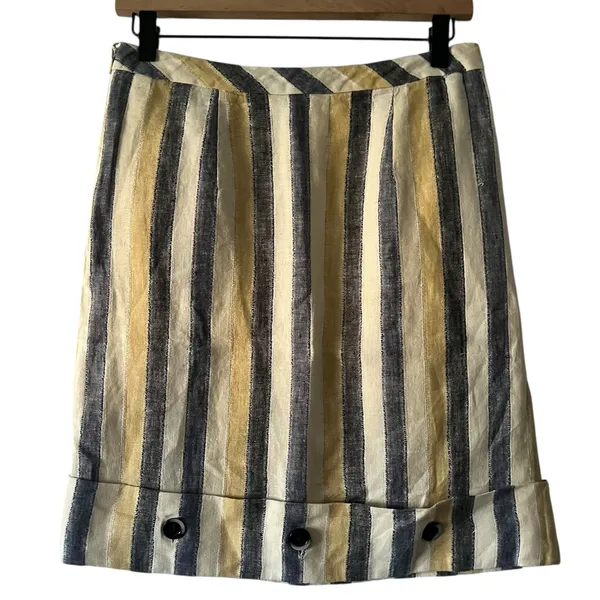 Edme & Esyllte Striped‎ Linen Blend Mini Skirt Button Hem Pockets Pleated Sz 2 - Image 4