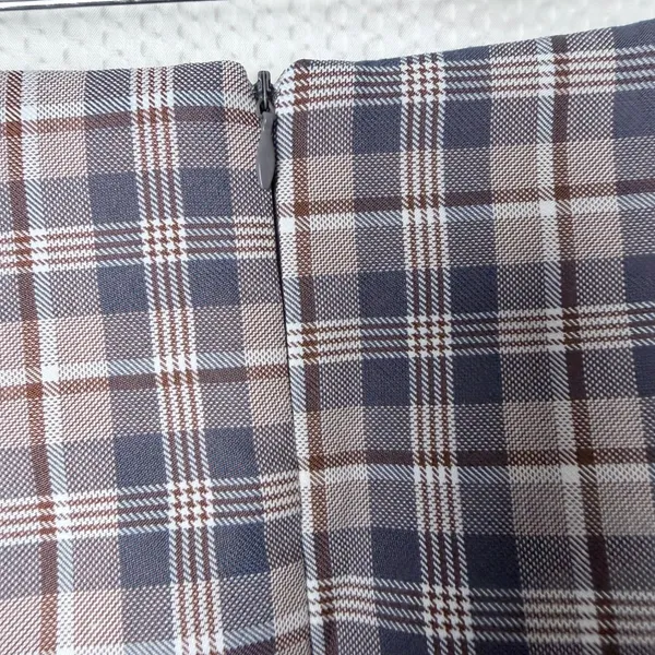 Mooyen Plaid Mini Skirt M Gray Brown School Girl Y2K Academia Ruffle Hem Butt - Image 5