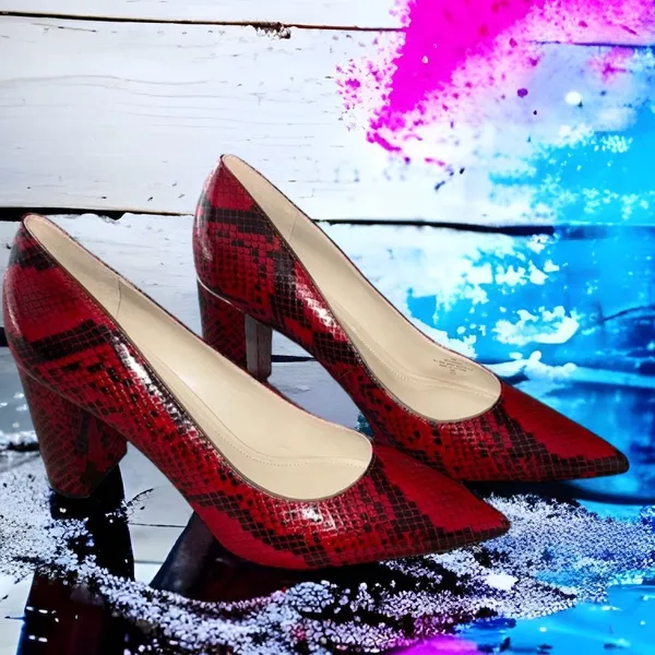 NEW MARC FISHER SNAKE PRINT Pump Heel Sandal Slip On - Image 4
